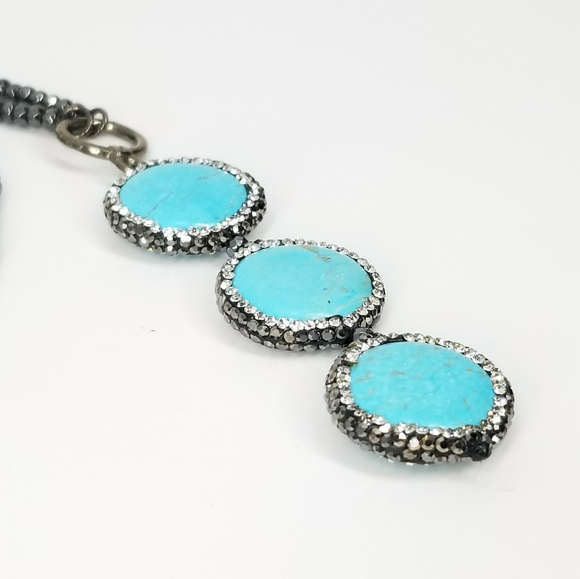 Turquoise Crystals Hematite Choker Necklace - Picture 11 of 13